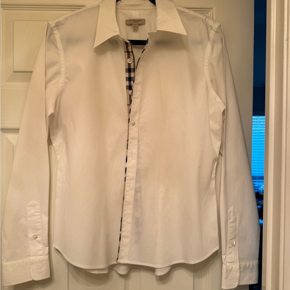Burberry White Dress Shirt with Check Detail